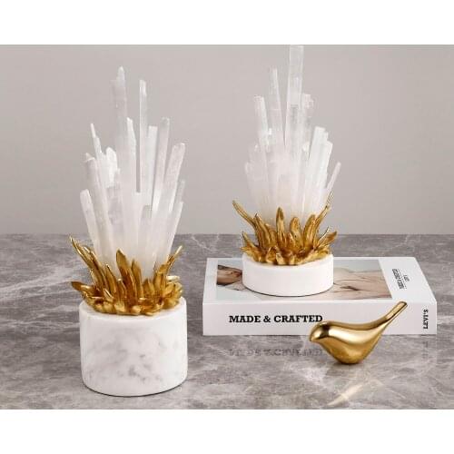 Modern Natural White Spar Figurines Brass Craft Luxtry Hotel New House Home Desk Decoration Furnishing Articles Room Accessories
