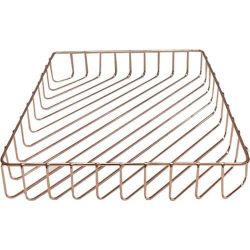 B2EF Stylish Rose Gold File Tray Wire Iron Elegant Letter Size Desk Documents Tray Large Capacity Organizer Bins for Home