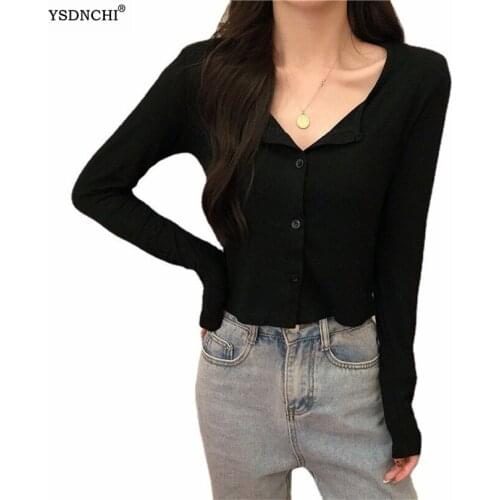 YSDNCHI Sweater Cardigan Women Autumn Winter New V Neck Pearl Single Breasted Loose Short Sweater Sweet Long Sleeve Knitting Top