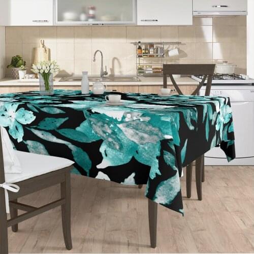 Tablecloth living room kitchen black green leaf patterned micro fabric cover with runner pattern Free Shipping