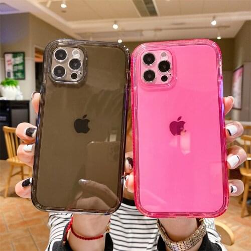Shockproof Phone Case for iPhone 12 11 Pro Max XR SE 2020 XS 6 7 8 Plus Color Soft TPU Back Cover Transparent PC Bumper Fundas