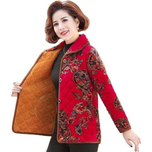Middle-Aged Outerwear 2021New Winter Womens Coat Thick Padded Overcoat Plus fleece Coat Mother Parka Lady Warm Jacket Plus Size