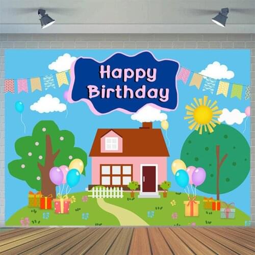 Cartoon Pink Pigs Family House Photography Backdrop Farm Theme Happy Birthday Kids Newborn Baby Cake Table Background Vinyl