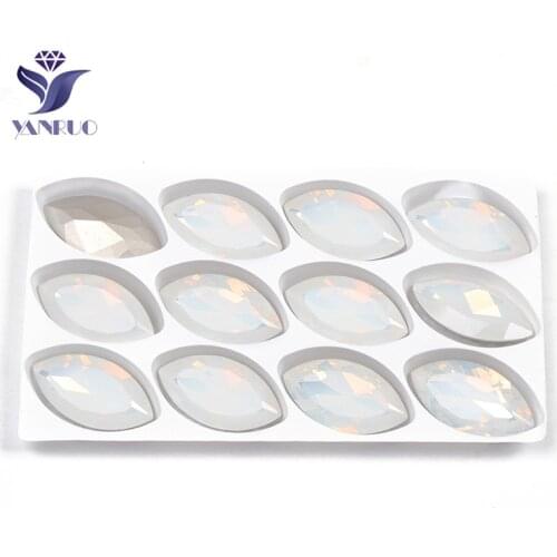 YANRUO 4227 Navette White Opal 17x32mm Diamond Art Pointback Stones Sew on With Metal Silver Claw Setting Rhinestone For Dresses