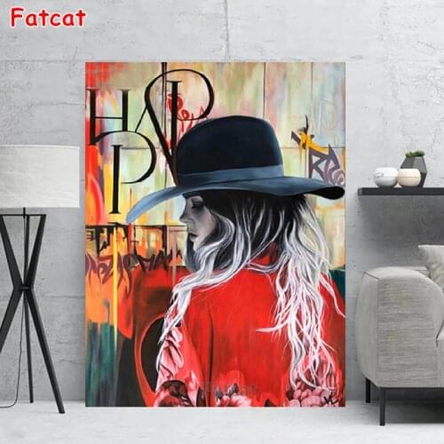 Hat woman diy Diamond Painting Modern Graffiti Art 5D Full Square/Round diamond Embroidery gift home decor drop shipping PP2370