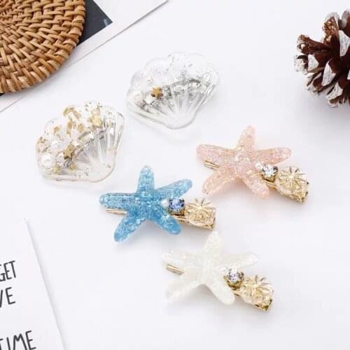 Sweet Korea Acrylic Shell Starfish Hair Clips For Women Girls Fashion Crystal Pearl Hairpin Hair Beach Barrette Accessories