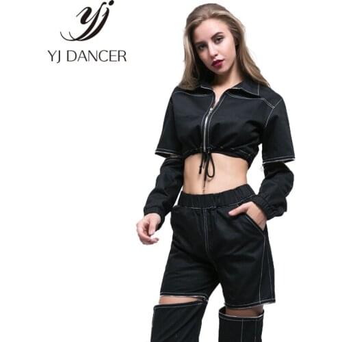 Two Piece Set Top coat Pants Streetwear Autumn Long Sleeve Matching Sets for Women Black Zipper Spliced Fashion Hip Hop Ljj265