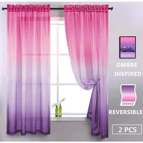 1 Sheer Panel Pocket Gradient Ombre Princess Curtains for Living Room Dining Room Teen Decorations for Girls Bedroom Decor Set