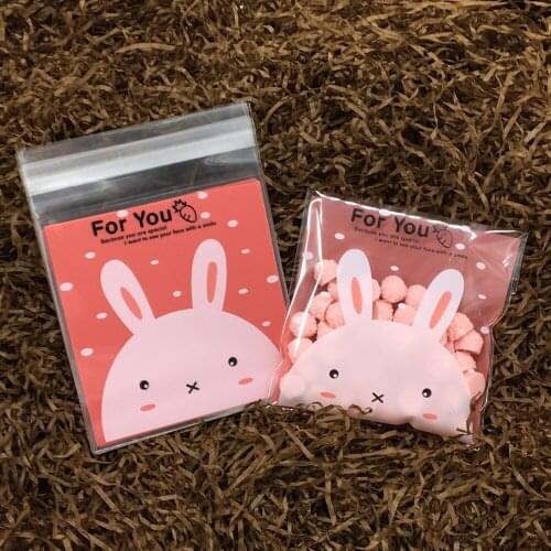 100pcs Pink Lovely Rabbit gift packaging opp bag self-adhesive bags candy bag biscuit cookies bags