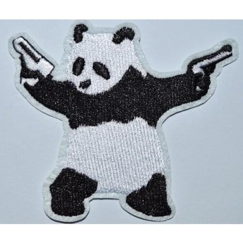 Panda Gunner Double Pistols Gun Embroidered Iron on Patch (Size is about 8.5 * 7.2 cm)