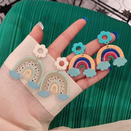 2021 New Popular Sweet Rainbow Bridge Fashion Versatile Lovely Earrings Female Accessories