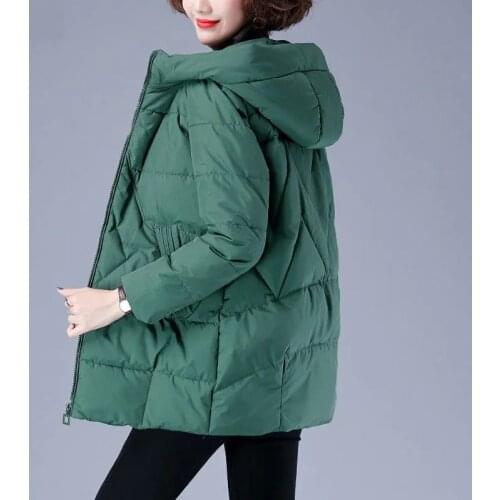 Women Elegant Winter Padded Jacket Zipper Thick Korean Large Size Loose Hooded Padded Coat Female Black Parkas Mother Outwear