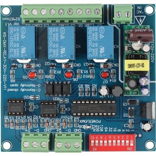 3CH DMX512 Relay Decoder AC110-220V Input 3 Group Relay Switch 3Chx5a Input DMX Relay Controller For LED Lamp