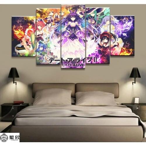 5 Piece DATE A LIVE Japan Popular Animation Poster Paintings on Canvas Fort Cartoon Nite Wall Pictures Decor Canvas Wholesale