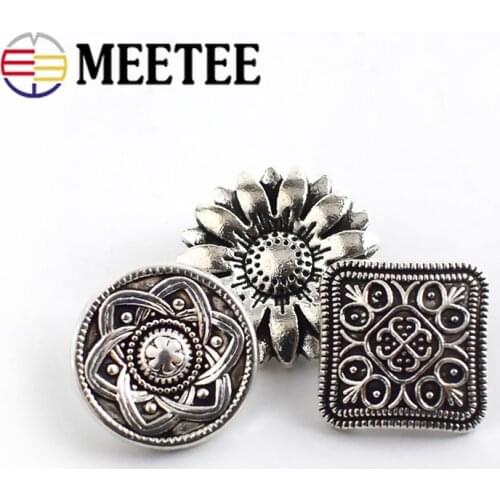 50Pcs Retro Flower Metal Buttons Antique Silver Jeans Button Coat Decorative Botones DIY Sewing Accessories C2-61