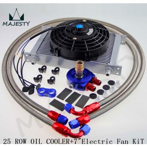 AN-8AN 25 ROW UNIVERSAL OIL COOLER + FILTER SANDWICH ADAPTER +7" Universal Fan
