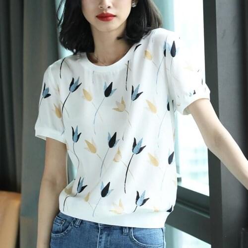 Summer Fashion Floral Print Blouse Pullover Ladies O-Neck Tops Female Womens Short Sleeve Shirt Blusas Femininas Clothing X159