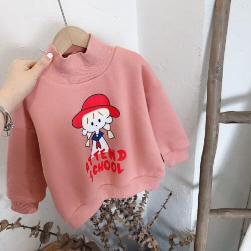 Childrens cotton fleece sweater 2020 winter new girl Korean cartoon print pullover baby plus velvet turtleneck top factory dire