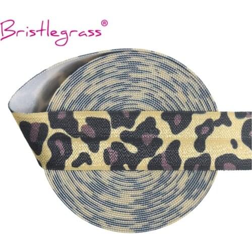 BRISTLEGRASS 5 Yard 3/4" 20mm Nude Leopard Print FOE Fold Over Elastic Spandex Satin Band Hair Tie Headband Tutu DIY Sewing Trim