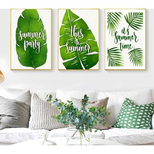 Fresh Leaves Summer Party Tropical Summer Feeling Canvas Paintings Wall Art Pictures for Living Room Office Home Decoration