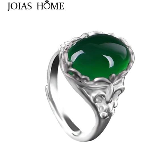 JoiasHome 925 sterling silver ring vintage emerald gem flower inlay index finger adjustable female ring silver jewelry gift