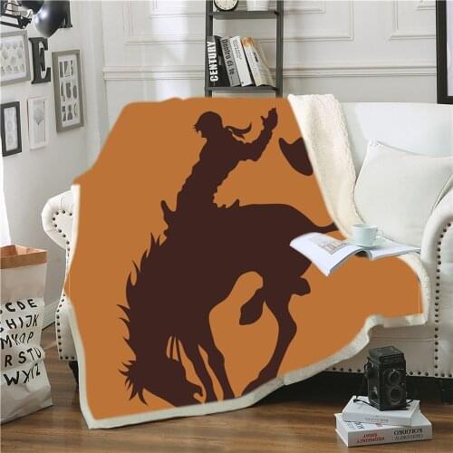 Western Cowboy/Hero On Horseback Sherpa Blanket Fashion Weighted Blanket For Kids Cartoon Soft Blanket Picnic Throw Blanket