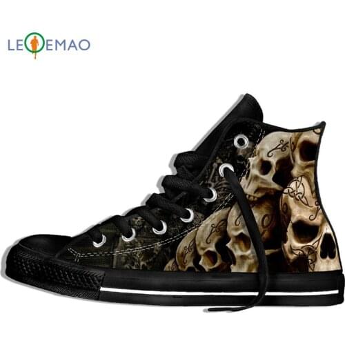 Outdoor Walking Shoes Mens's Vulcanize Classic Male For Man Cool Black Punk Skull Flat Comfortable Students Sneakers
