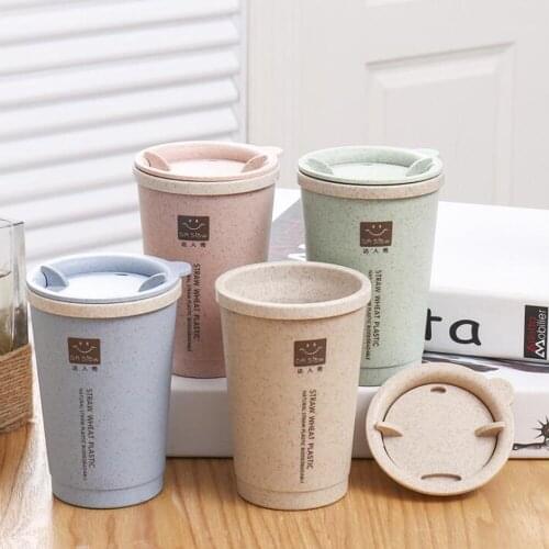 280ML Double-wall Insulation Mug Wheat Fiber Straw Coffee Cup Travel Mugs Leakproof 12x8.5cm