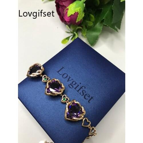 Lovgifset Rose Gold Love Heart Angel Wings Bracelet Make with purple Cubic Zirconia Jewelry Gift for Women Girlfriend