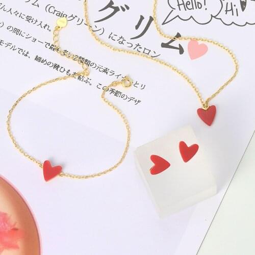 Mobuy Little Red Heart 925 Sterling Silver Jewelry Set For Women Synthetic Red Coral 14K Gold Plated Fine Jewelry MBV071