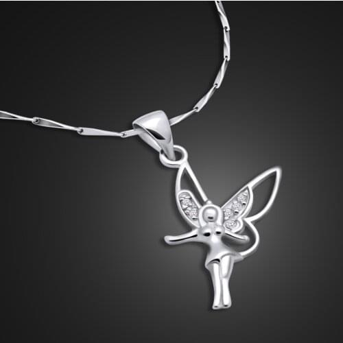 Fashion Cute 100% 925 Sterling Silver Angel Elf Pendant Necklace For Girl & Women Choker Charm Fine Jewelry Gifts Wholesale