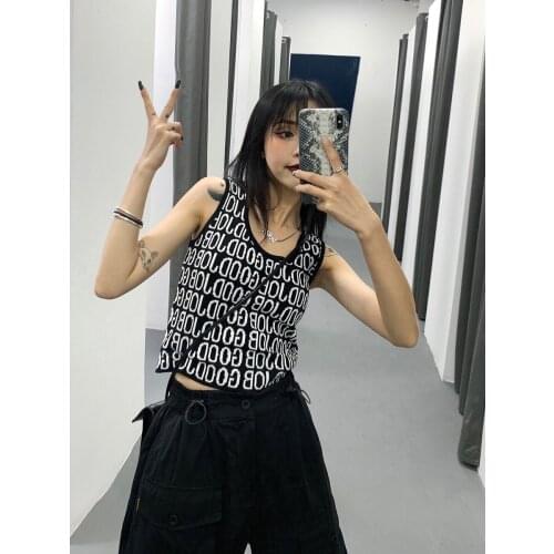 Fashion Summer Letter Embroidery Women Brief Vest Hot Sleeveless Tank Tops Slim Cosy Stretch Crop Top