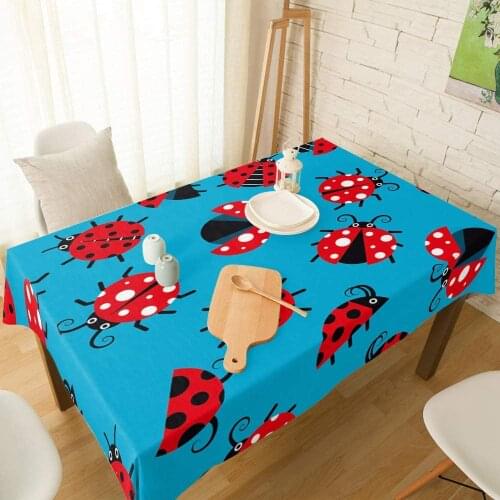 Ladybug Insect Animal Red Blue Rectangle Wrinkle Resistant Dust-Proof Burlap Table Cover for Buffet Table Holiday Dinner
