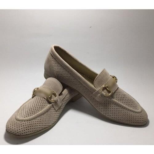 Women Genuine Leather Shallow Flats Spring Summer Autum Breathable Handmade Metal Buckle Moccasins Shoes Luxury Design Loafers