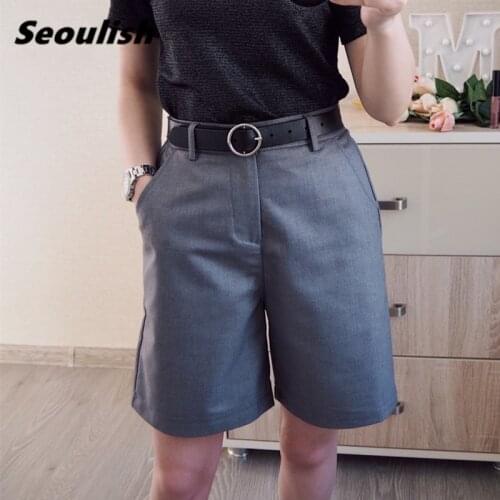 Seoulish 2021 New Summer Formal Half Pants High Waist Chic Wide Leg Pants Korean OL Style Elegant Loose Trousers Pocket