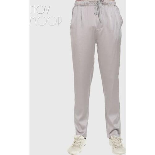 Novmoop loose style men summer slightly stretch natural silk yoga sleepwear trousers harem pants pantalon homme spodnie LT3069