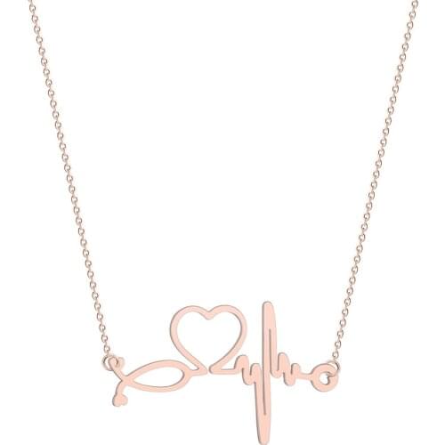20 pcs Stainless Steel Stethoscope Heartbeat Necklace Women Heart Pendant Medicine Medical Jewelry Valentines Day Nurse Gift