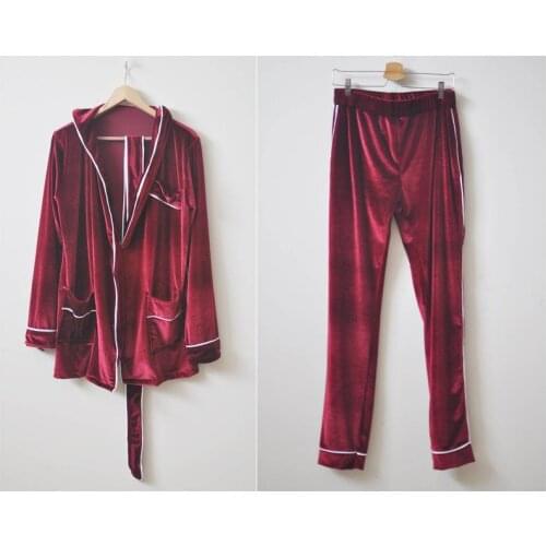 Red Velour Womens Autumn Piping Pajama Luxury Premium Quality Dragonfly Velvet Sleepwear Wide Leg Pants Two Piece Set Nightwear