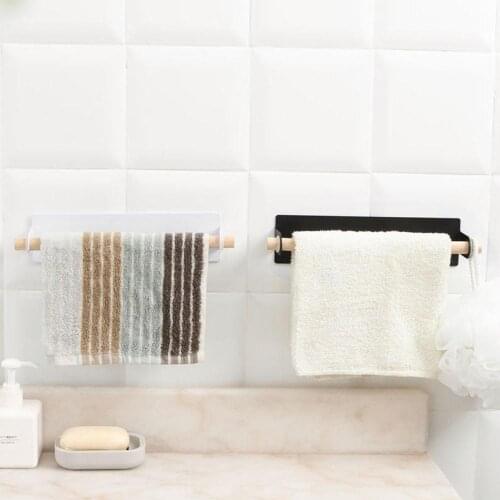 Punch Free Self-adhesive Roll Paper Holder Towel Wooden Storage Rack Hanging Shelf For Kitchen Bathroom Hardware Paper Holders