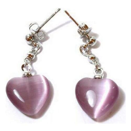 Purple Opal Love Heart White Gold Plated Link Stud Earrings