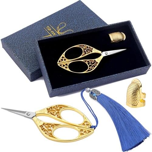 SHWAKK Embroidery Scissors Set Sewing Scissors Stainless Steel Vintage Scissors with Tassel Thimble for Embroidery Needlework