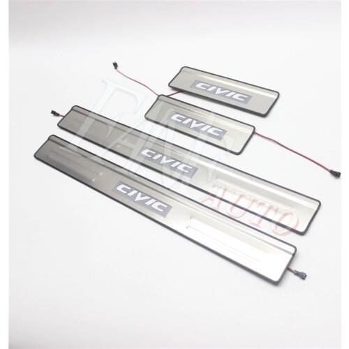 Stainless Steel Led Door Sill Scuff Plate Guard Sills Protector Trim For Honda Civic 2006-2011 8TH