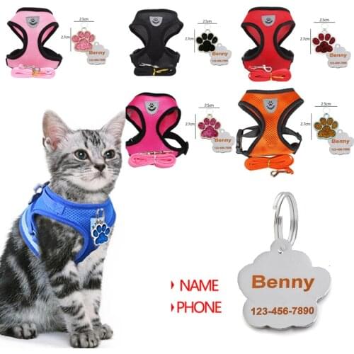 Reflective Cat Dog Adjustable Harness Vest Walking Lead Leash Nylon Mesh Kitten Puppy Leads Pet Clothes Chest Strap