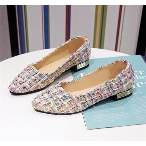 Women Flats Slip on Flat Gold Pointed Toe Casual Shoes Plaid Boat Shoes Metal Heels Female Shoes Shallow Ladies Footwears Size42