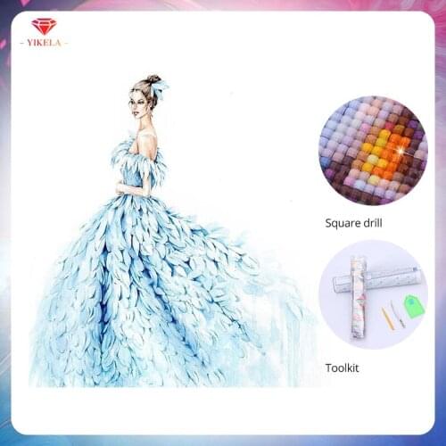 YIKELA Embroidery Cross Stitch Home Decor 5D Blue Dressed Lady Diamond Painting Gift Full Square Drill Rhinestones Accessories