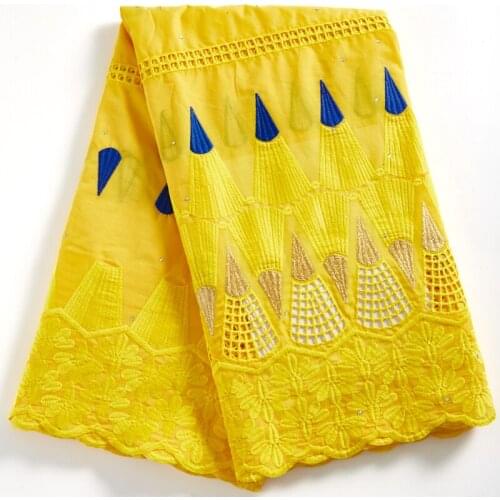 Zhenguiru Yellow Swiss Voile Fabric In Switzerland Embroidery African Fabric Bright Diamond Nigerian Fabric For Women partyA2295