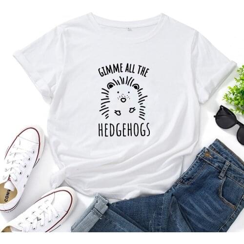 Hedgehog Mom Shirt Fashion T-shirt Women Summer Cotton TShirt Women Harajuku O-neck Ladies Top Tee Shirt Femme Black White