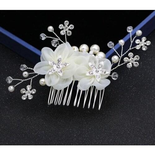 Women Bridal Ivory Red Flower Hair Comb Crystal Tiara Pearls Gorgeous Hair jewellry Wedding Party Decoration Accessories 2020
