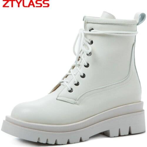 Black Beige Autumn Women Boots Platform Thick Heel Ankle Boots Round Toe Lace Up Fashion Boots Winter Ladies Shoes