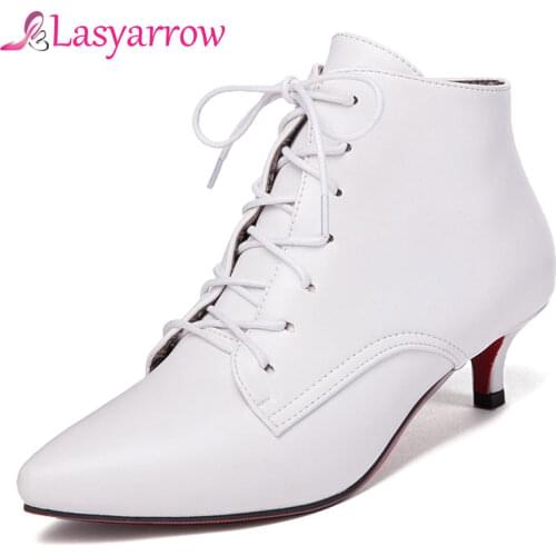 Lasyarrow 2019 Women 4.5cm Med Heel Women Boots Sexy Ankle Pointed Toe Women Shoes Spring Autumn Party Shoes Plus Size Black Red